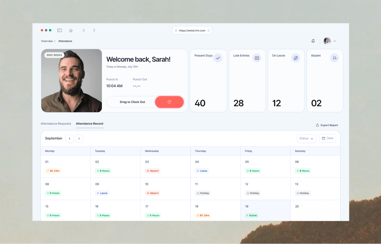 HRM employee leaves calendar interface