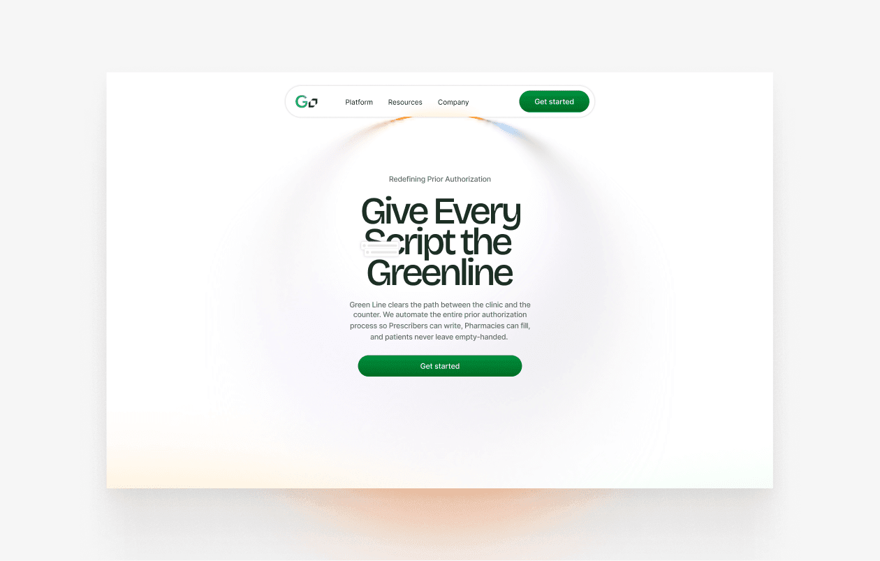 GreenLine prior authorization website first hero screen design