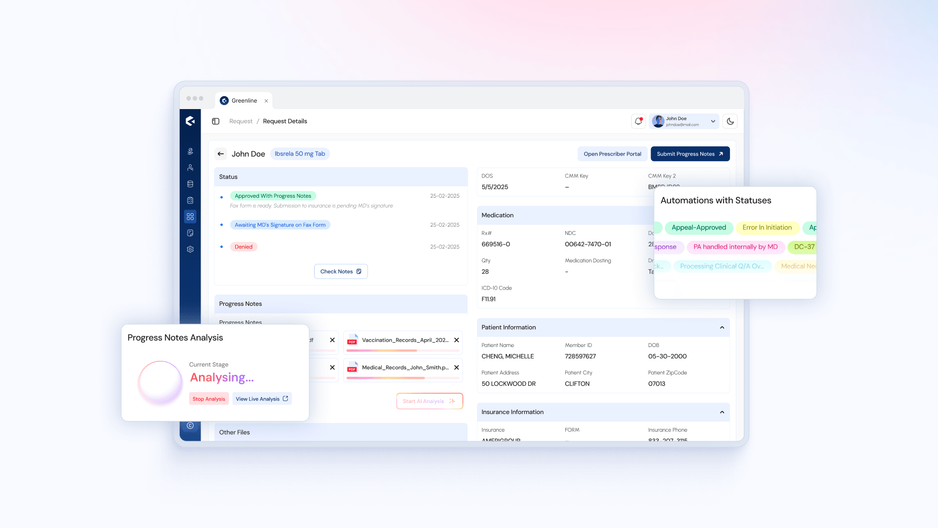 GreenLine PA request detail page interface